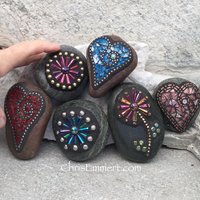 Stocking Stuffer Garden Stone/Paperweights #2 Group, Mosaic Hearts and Bursts,  Mosaic Garden Stone, Gardening Gift,