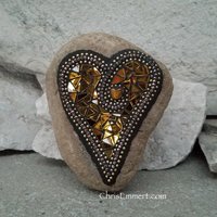 Gold Mirror Heart (3), Mosaic Paperweight / Garden Stone