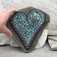 Starfish Iridescent Blue Mosaic Heart, Mosaic Garden Stone, Gardner Gift, Garden Decor, Mosaic Rock