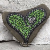 Lime Green Heart with Sun Flowers, Garden Stone, Mosaic, Garden Decor