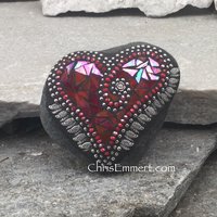 Red Valentine Heart, Dragonfly Wings, Mosaic Paperweight / Garden Stone