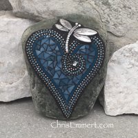 Denim Blue Dragonfly Heart, Garden Stone, Mosaic, Garden Decor