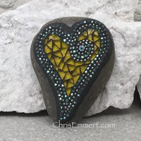 Bright Yellow Mosaic Heart, Mosaic Rock, Mosaic Garden Stone, Home Decor, Gardening, Gardening Gift,