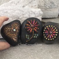 Garden Stone/Paperweights #3 Group Mosaic Heart, Mosaic Rock, Mosaic Garden Stone, Home Decor, Gardening, Gardening Gift,