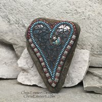 Moon and Star Blue Heart, Garden Stone, Mosaic, Garden Decor