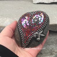 Red Valentine Heart, Humming Bird, Mosaic Paperweight / Garden Stone