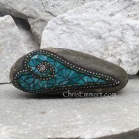 Teal Blue Mosaic Heart, Mosaic Rock, Mosaic Garden Stone, Home Decor, Gardening, Gardening Gift,