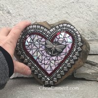 Dragonfly Heart, Mosaic Heart, Mosaic Garden Stone, Gardner Gift, Garden Decor, Mosaic Rock