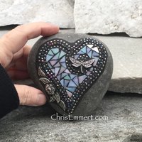 Iridescent White Heart, Mosaic Paperweight / Garden Stone