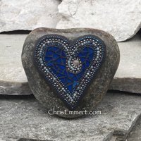 Cobalt Blue Mosaic Heart, (A) Mosaic Garden Stone, Gardner Gift, Garden Decor, Mosaic Rock