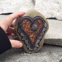 Orange Heart, Mosaic Paperweight / Garden Stone