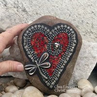 Sparkly Red Valentine Heart, Garden Stone