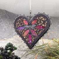 Rose Gold Dragonfly Heart Garden Spinner, Home Decor, Garden Decor, Gardening Gift,