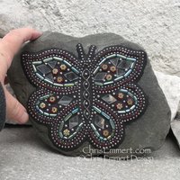 Red and Mirror Butterfly Mosaic -Garden Stone