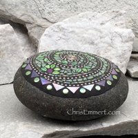 Olive Green and Lavender Mosaic Swirl,  Mosaic Garden Stone. Gardener Gift