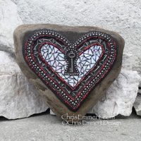 Keys Heart, Mosaic Heart, Mosaic Garden Stone, Gardner Gift, Garden Decor, Mosaic Rock