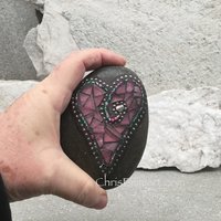 Pink and Purple Garden Stone/Paperweights #4 Group Mosaic Heart, Mosaic Rock, Mosaic Garden Stone, Home Decor, Gardening, Gardening Gift,