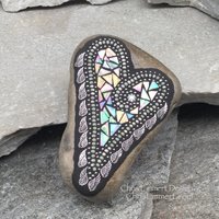 Iridescent Butter Cream Heart, Mosaic Paperweight / Garden Stone