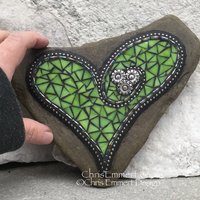 Lime Green Heart with Sun Flowers, Garden Stone, Mosaic, Garden Decor