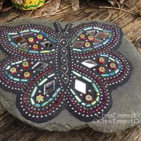 Red and Mirror Butterfly Mosaic -Garden Stone