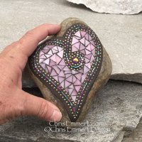 Pink Mosaic Heart Garden Stone