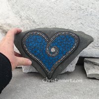 Mosaic Heart, Mosaic Rock, Mosaic Garden Stone, Cornflower Blue,