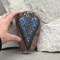 Blue Heart, Shells and Starfish, Garden Stone, Mosaic, Garden Decor