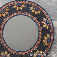 Yellow /Orange and Blue Mosaic Mirror, Round Mosaic Mirror, Home Decor