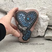 Denim Blue Heart, Garden Stone, Mosaic, Garden Decor
