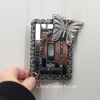 Mirror and Pewter Switch Plate, Large Butterfly