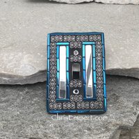 Mirror and Pewter Switch Plate, Iridescent Blue