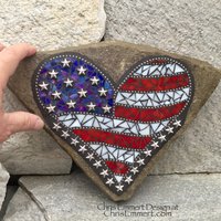 Reserved .....Custom Order, Flag Heart, Garden Stone, Mosaic, Garden Decor
