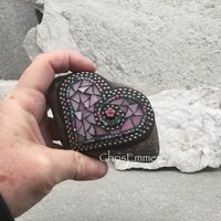 Pink and Purple Garden Stone/Paperweights #4 Group Mosaic Heart, Mosaic Rock, Mosaic Garden Stone, Home Decor, Gardening, Gardening Gift,