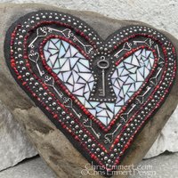 Keys Heart, Mosaic Heart, Mosaic Garden Stone, Gardner Gift, Garden Decor, Mosaic Rock