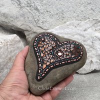 Mosaic Rock, Mosaic Heart, Copper Heart (C) Mosaic Garden Stone, Home Decor, Gardener Gift, Garden Decor,