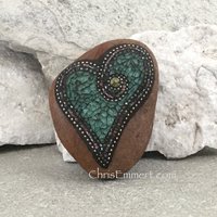 Mosaic Green Heart,  Mosaic Rock, Garden Stone, Home Decor, Gardener Gift, Garden Decor,