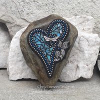 Iridescent Light Blue Heart, Mosaic Paperweight / Garden Stone