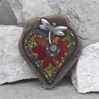 Mosaic Heart, Red and Yellow, Mosaic Garden Stone