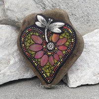 mosaic yellow heart with dragonfly