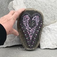 Pink Mosaic Heart, Music G Clef, Garden Stone, Mosaic Garden Decor