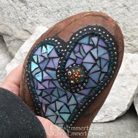 Iridescent Blue Heart, Starfish, Garden Stone, Mosaic, Garden Decor
