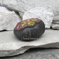 Yellow Flower w/Red, Black Paw Print - Garden Stone, Pet Memorial, Garden Decor'