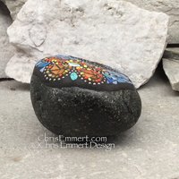 Orange Flower w/Blue, Black Paw Print - Garden Stone, Pet Memorial, Garden Decor'