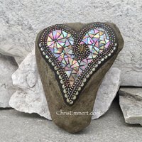 Iridescent Butter Cream Heart, Garden Stone, Mosaic, Garden Decor