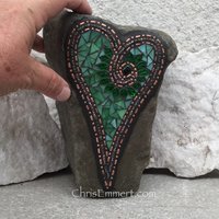 Green Leaf Heart, Garden Stone, Mosaic, Garden Decor