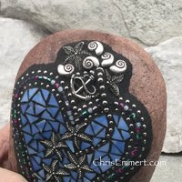 Blue Heart, Shells and Starfish, Garden Stone, Mosaic, Garden Decor