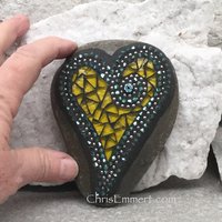 Bright Yellow Mosaic Heart, Mosaic Rock, Mosaic Garden Stone, Home Decor, Gardening, Gardening Gift,
