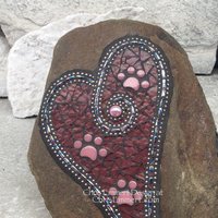 Large Iridescent Purple Mosaic Heart, Paw prints, Mosaic Garden Stone, Pet Memorial