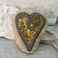 Gold Mirror Heart (3), Mosaic Paperweight / Garden Stone
