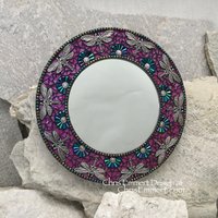 Purple Dragonfly Mosaic Mirror, Round Mosaic Mirror, Home Decor